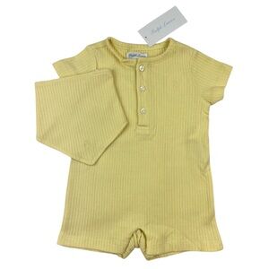 Ralph Lauren Baby Ribbed Cotton Shortall Onesie Bib Set Yellow Classic Size 3M